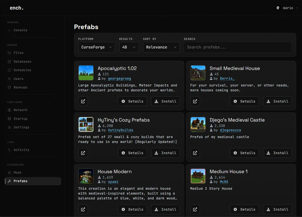 Hytale prefab and world tools in the hosting panel