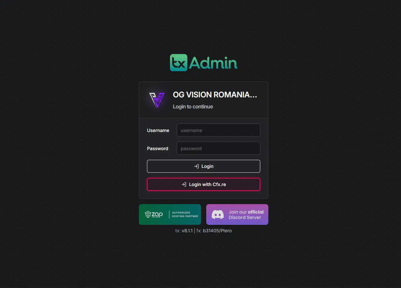 Consolă live txAdmin pentru un server FiveM